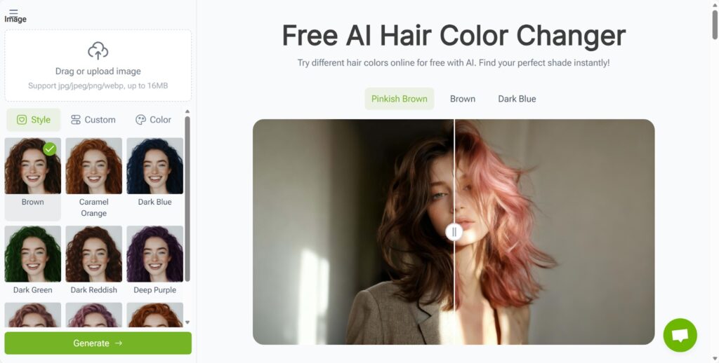 (VisualGPT's AI Hair Color Feature Page)